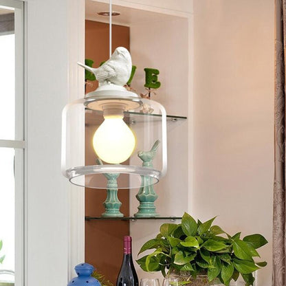 Nordische moderne Hängelampe, transparente Vogelkäfig-Glas-Pendelleuchte, LED, E27, Deckenleuchte, perfekt für Küche, Esszimmer, Schlafzimmer (kaltweiß)