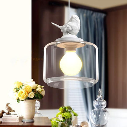 Nordische moderne Hängelampe, transparente Vogelkäfig-Glas-Pendelleuchte, LED, E27, Deckenleuchte, perfekt für Küche, Esszimmer, Schlafzimmer (kaltweiß)