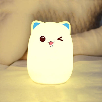 Farbwechselndes, weiches Nachtlicht in Katzenform, wiederaufladbar über USB, LED, Silikon