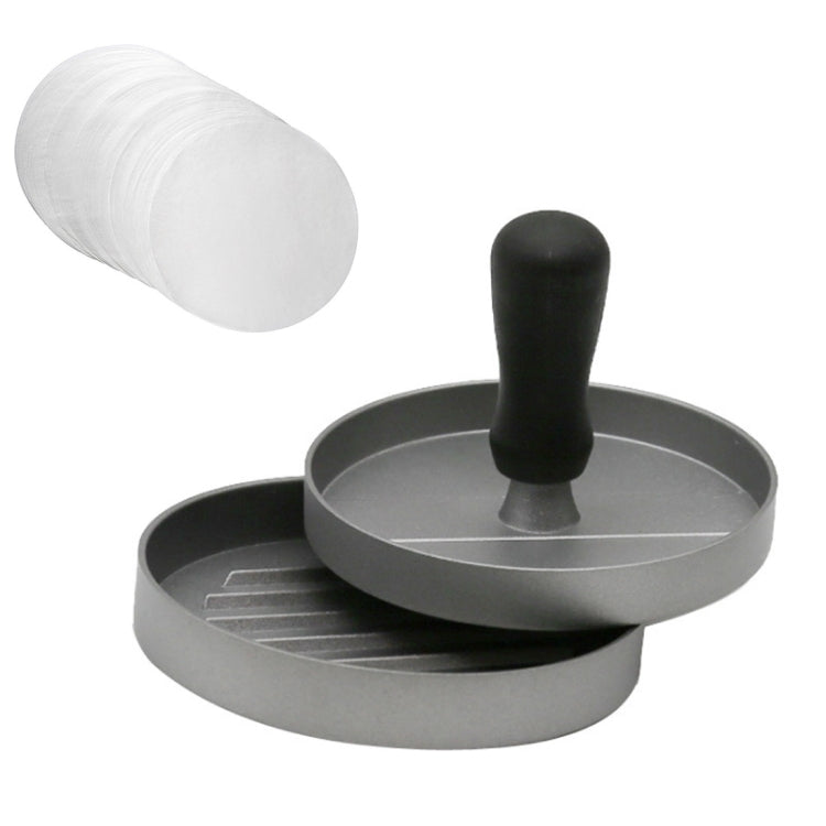 Haushalts-Aluminiumlegierung in Lebensmittelqualität, Antihaftbeschichtung, Druckform für Fleischpasteten, Hamburger, Kuchen, mit 40-seitigem Silikonpapier, 1 schwarzer Griff