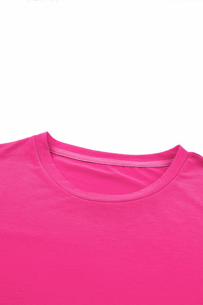 Lässiges, schlichtes T-Shirt mit Rundhalsausschnitt in Rosarot