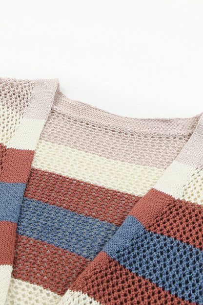 Blau gestreifte Strickjacke mit Farbblockdesign