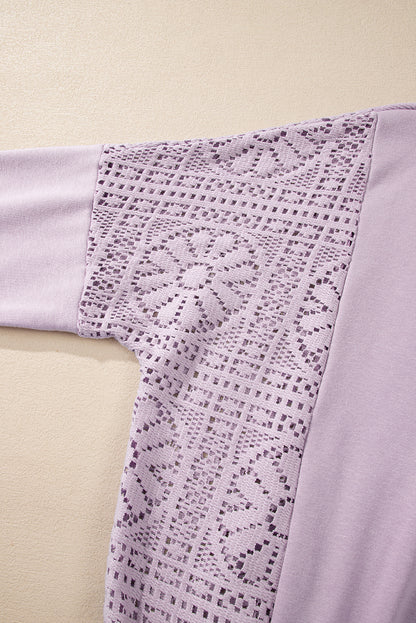 Sweatshirt mit geripptem Saum und sichtbaren Nähten im Orchid Petal-Strick-Häkelmuster