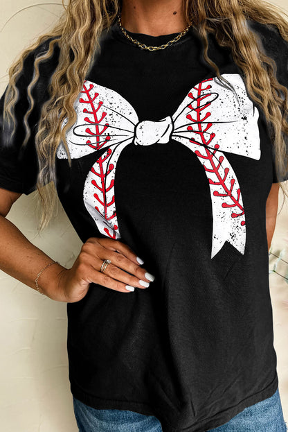 Schwarzes Baseball-T-Shirt mit Schleife und Grafik