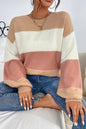 Altrosa Pullover mit Farbblock-Laternenärmeln und überschnittener Schulter
