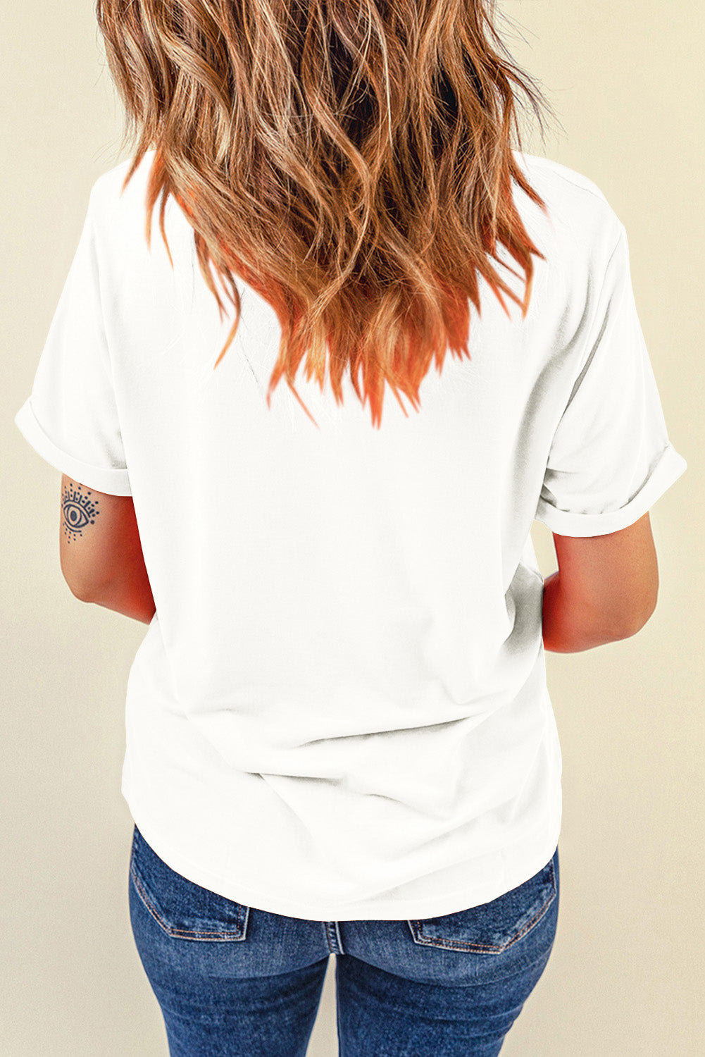 Weißes T-Shirt mit Pailletten und amerikanischer Flagge und Stern-Grafik