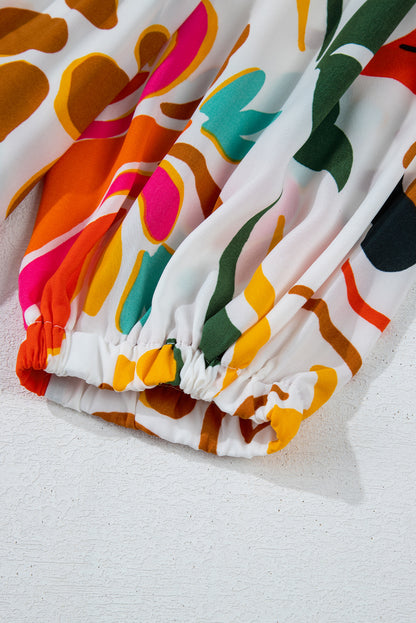 Oranges Kleid mit Blumenmuster und Kordelzug und V-Ausschnitt in Übergröße