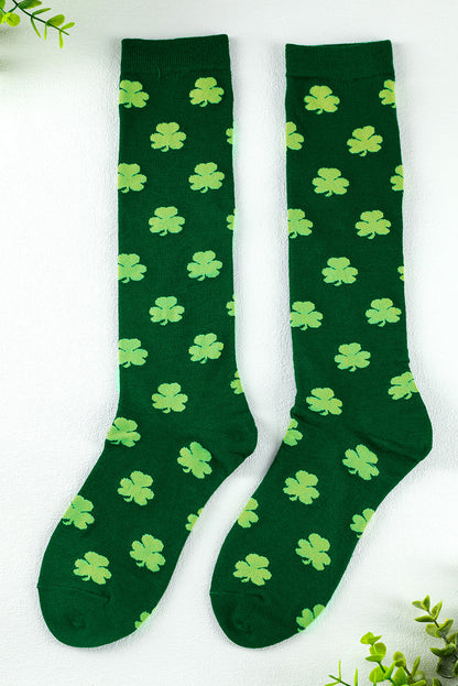 Dunkelgrüne Schlauchsocken mit St. Patricks Kleeblatt-Print