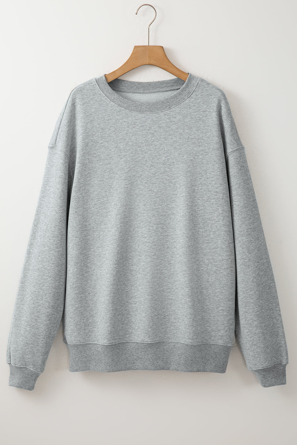 Hellgraues, einfarbiges, lockeres Fleece-Sweatshirt mit Rundhalsausschnitt