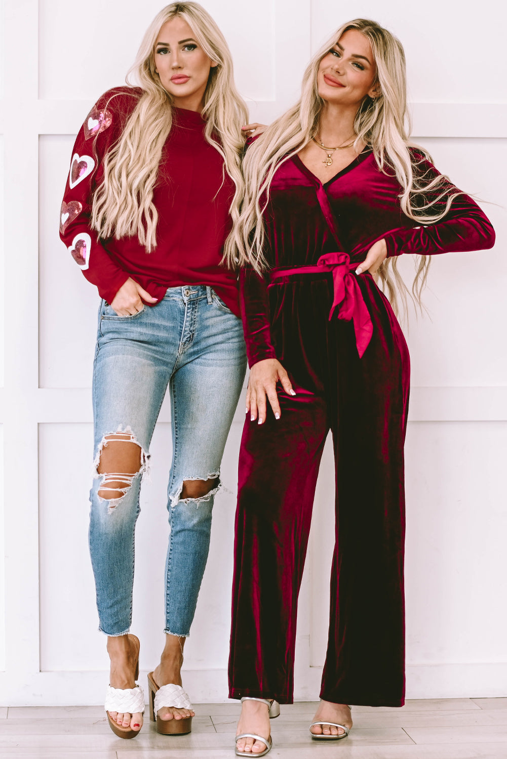 Rotes, Paillettenbesetztes Valentinstag-Top mit Herz-Print