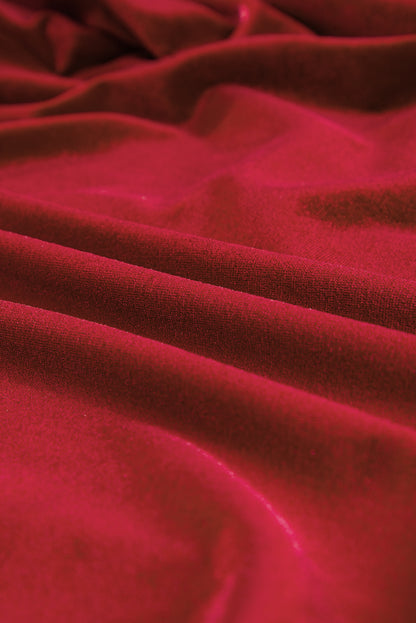 Racing Red – Midikleid aus Samt mit Knöpfen, Puffärmeln, V-Ausschnitt und Schlitz