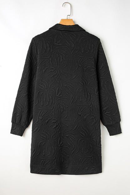 Schwarzes, strukturiertes Jacquard-Minikleid mit Viertelreißverschluss