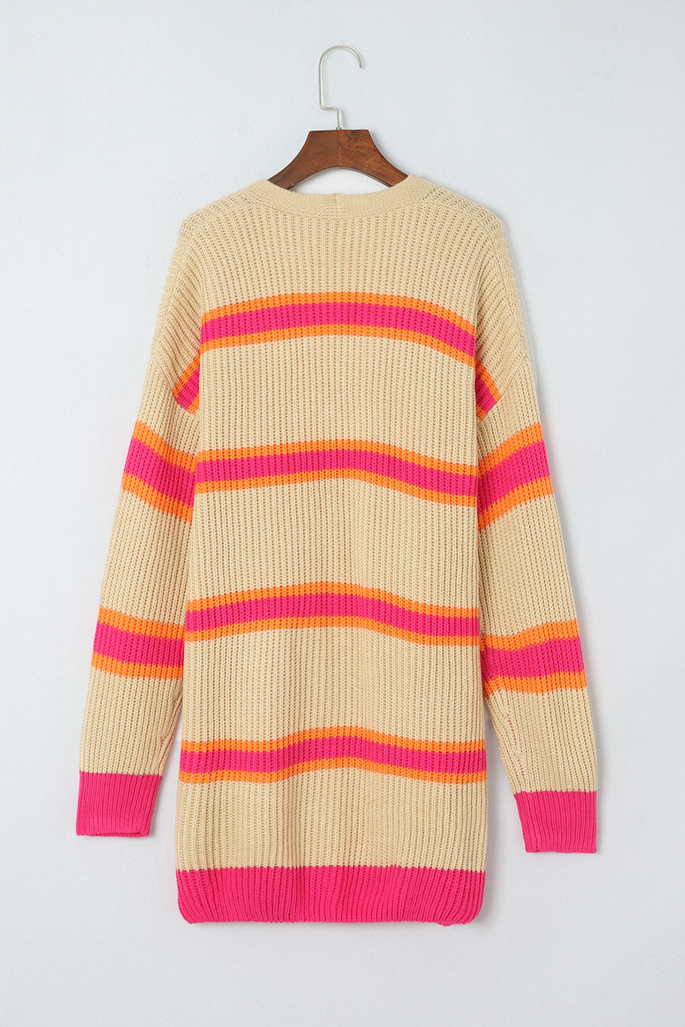 Gerippter, langer Cardigan mit Streifenmuster