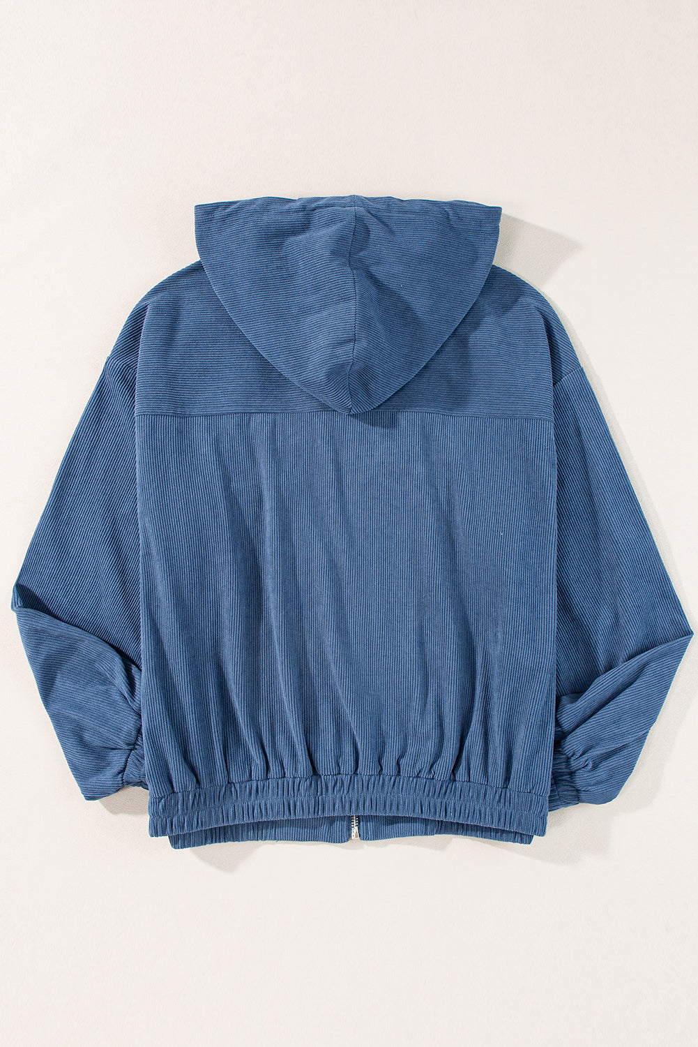 Echte blaugrüne Cordjacke mit Kordelzug, Kapuze und Reißverschluss