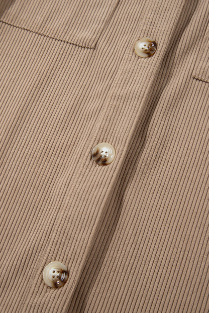 Hellkhakifarbene Cordjacke mit Kapuze, Kordelzug und Taschen