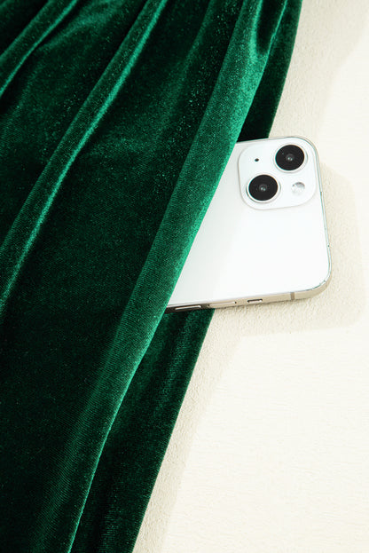 Evergreen Bowknot Decor High Waist Velvet Mini Dress