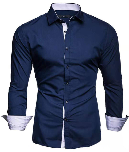 Casual Contrast Colored Tiansi Long Sleeved Men's Casual Shirt
