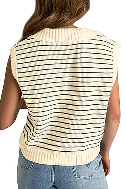 Beiges gestreiftes Umlege-Tanktop mit V-Ausschnitt