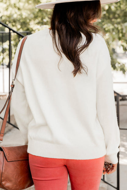 Weißer Pullover mit Stickerei „Thankful Ivory“