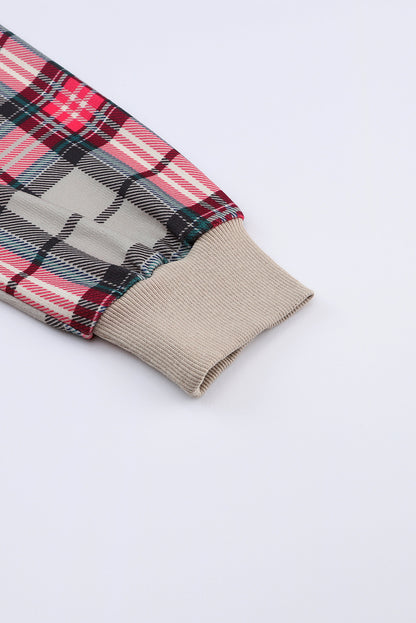 Aprikosenfarbenes Sweatshirt mit Raglanärmeln und Karomuster