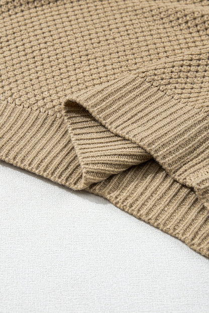 Strukturierter Rollkragenpullover mit kurzen Ärmeln in Hellkhaki