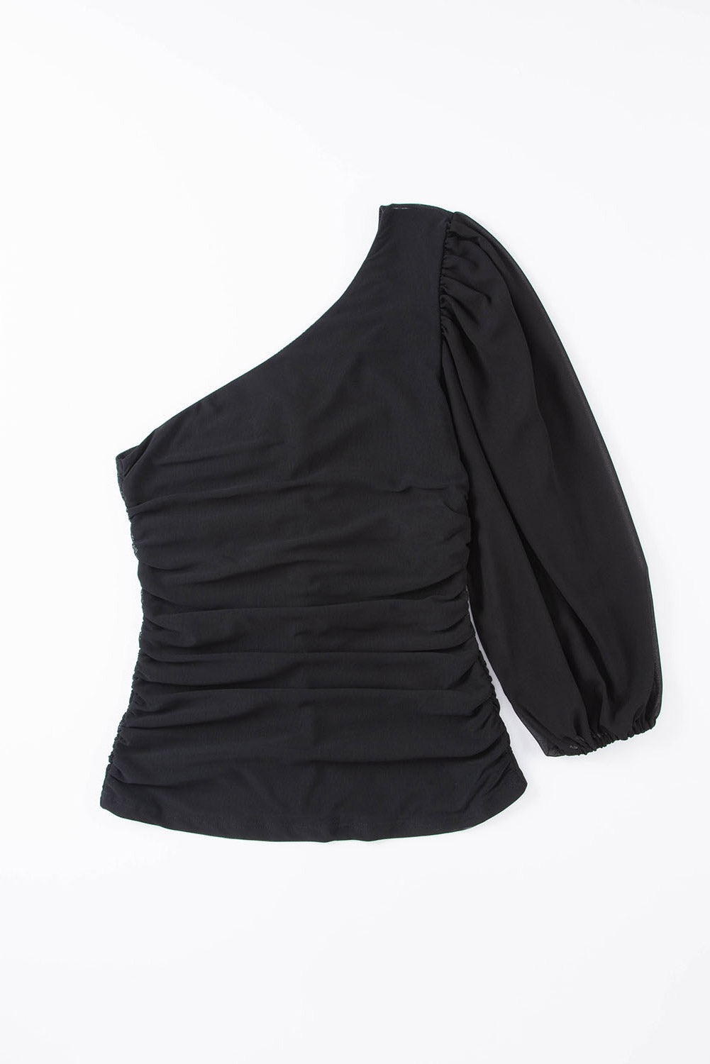 Schwarzes Langarm-Top mit One-Shoulder-Träger aus Netzstoff