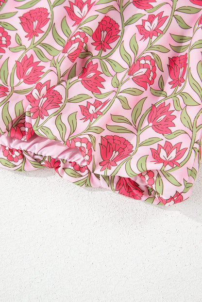 Rosa Set mit bauschigem, kurzem Tanktop und Minirock mit Blumenmuster