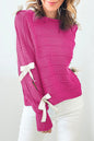 Rosaroter Pullover mit Schleife und Knoten, Rundhalsausschnitt und Cut-Out