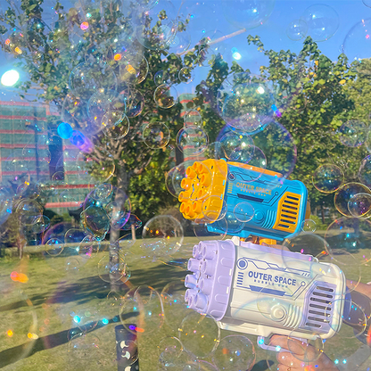Seifenblasenpistole Rakete 69 Löcher Seifenblasen Maschine Gun Form Automatisches Gebläse mit Licht Spielzeug für Kinder Pomperos