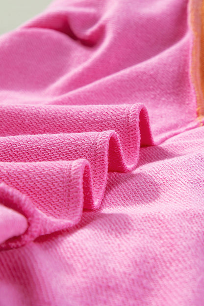 Pinkes French-Terry-Oberteil mit Farbblockdesign und Candy-Muster
