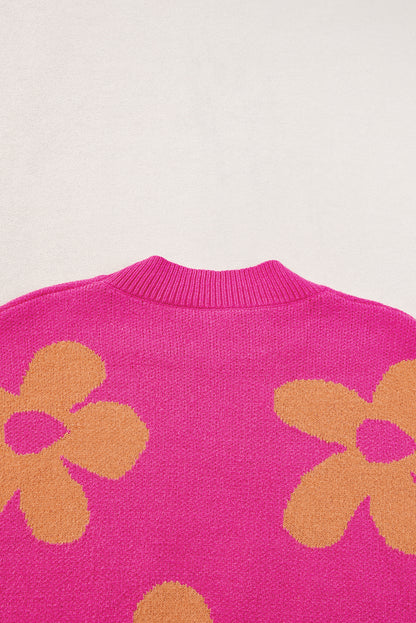 Langarmpullover mit Stehkragen und großem Blumenmuster in Rose