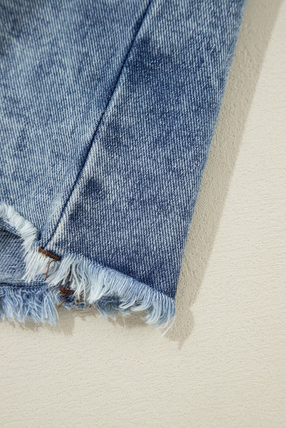 Beau Blue – Patchwork-Jeansjacke mit Kapuze und offenem Saum im Karomuster