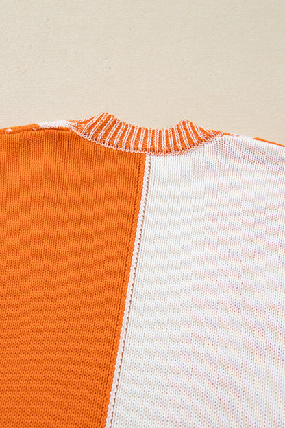 Orange Checkered Bubble Sleeve Drop Shoulder Open Cardigan