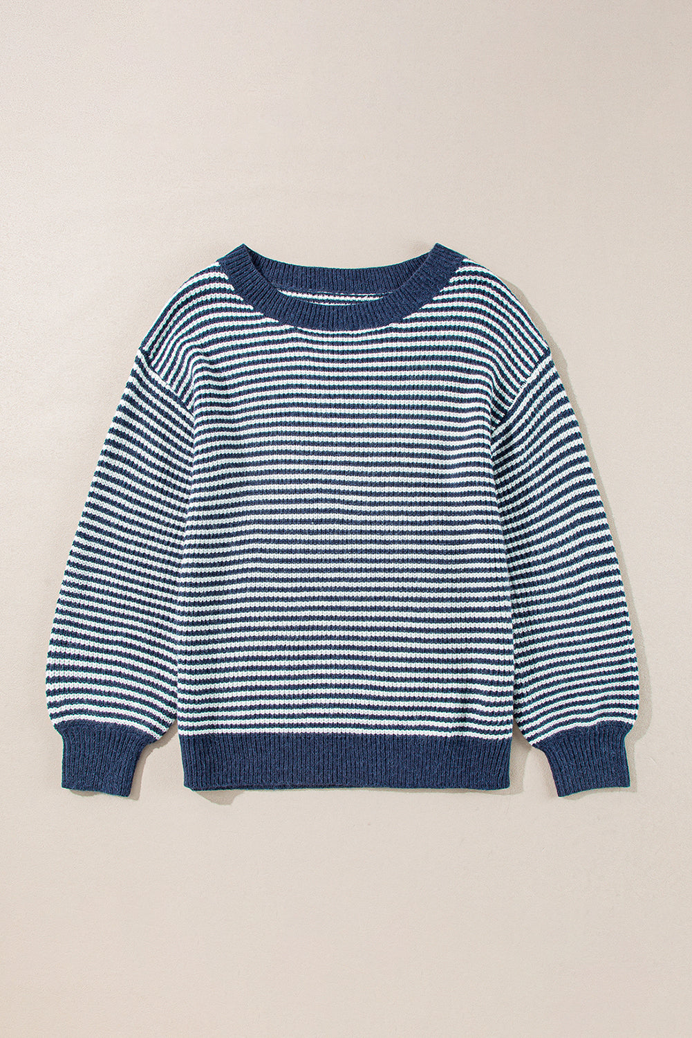 Segelblau gestreifter Pullover mit Laternenärmeln und überschnittener Schulter