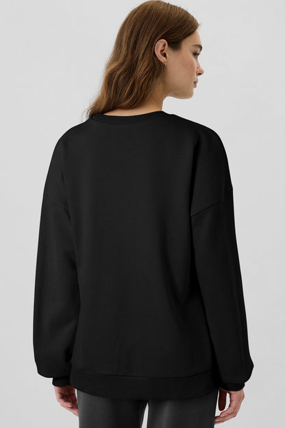 Schwarzes, einfarbiges Sweatshirt mit Fleecefutter und überschnittener Schulterpartie und hohem Bund