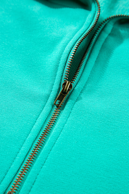Aruba Blauer, lockerer Hoodie mit Fleecefutter und Kängurutaschen mit halbem Reißverschluss
