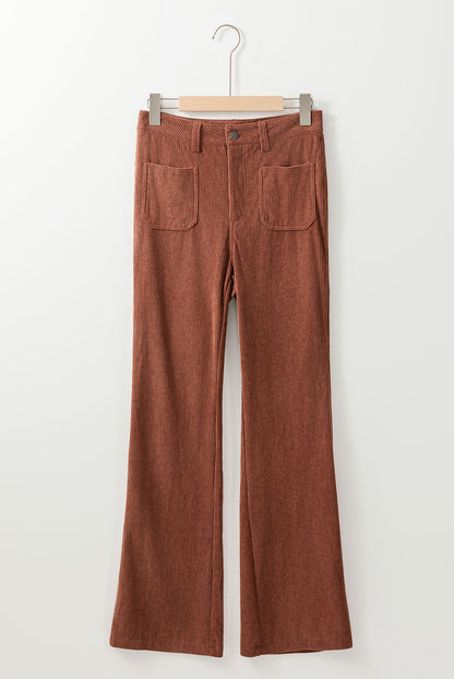 Braune Cordhose mit hoher Taille und eckigen Taschen
