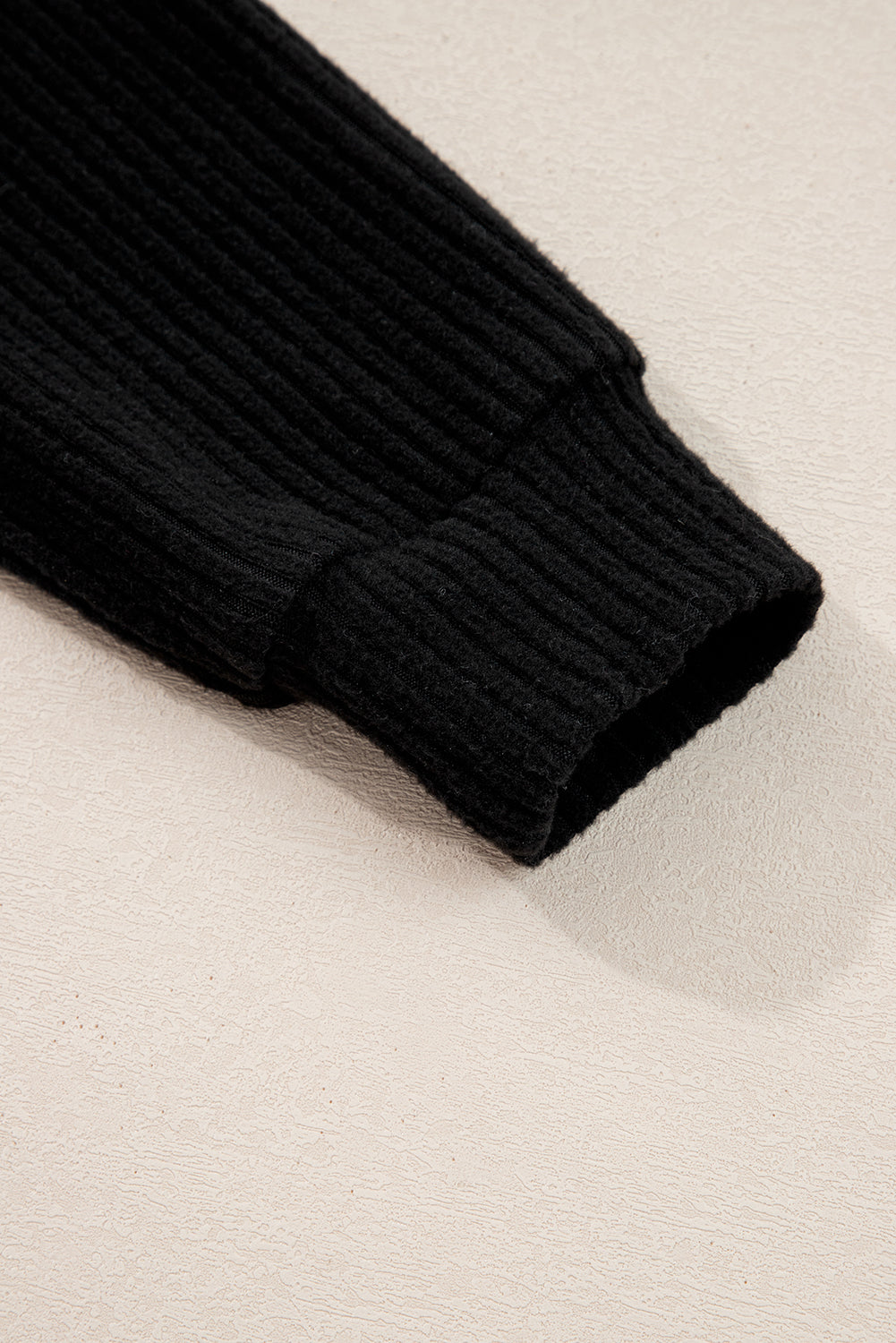 Black Ribbed Zip Stand Neck Drop Shoulder Pullover Bodycon Skirt 2pcs Set