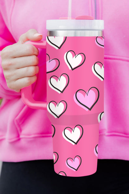 Thermosbecher mit Henkel und Herzmotiv in Rosenrot, 1,2 l