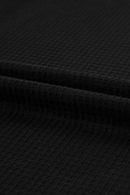 Black Casual Textured Tee and Drawstring Shorts Set