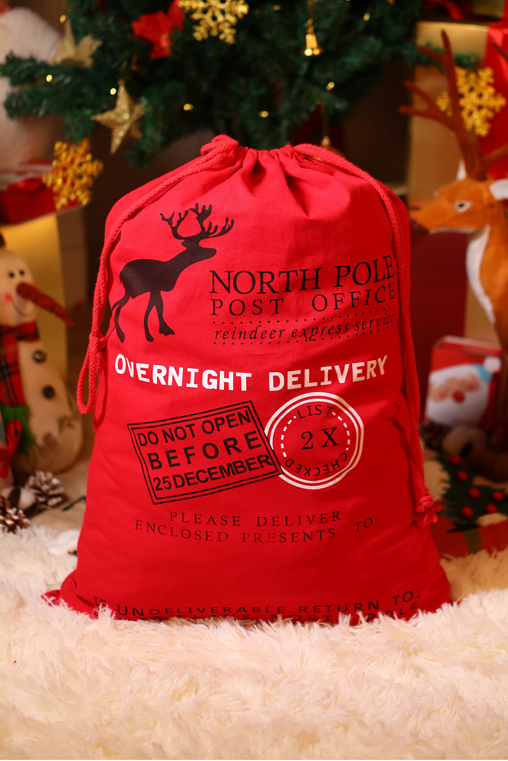 Feurig rote Weihnachts-Geschenktüte mit Kordelzug