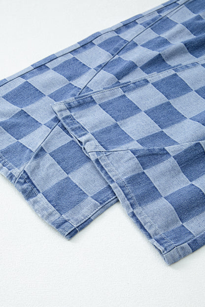 Abendblaue Jeans mit weitem Bein und Karomuster
