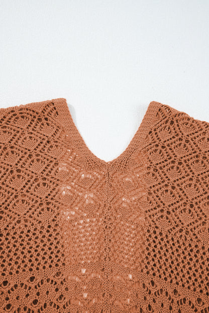 Redwood Burl Mix Pattern Hollowed Knit Open Front Cardigan