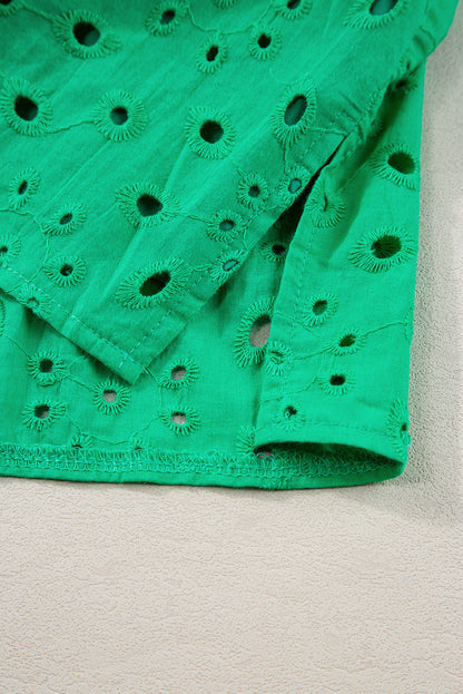 Grüne Bluse mit Blumenstickerei und Puffärmeln
