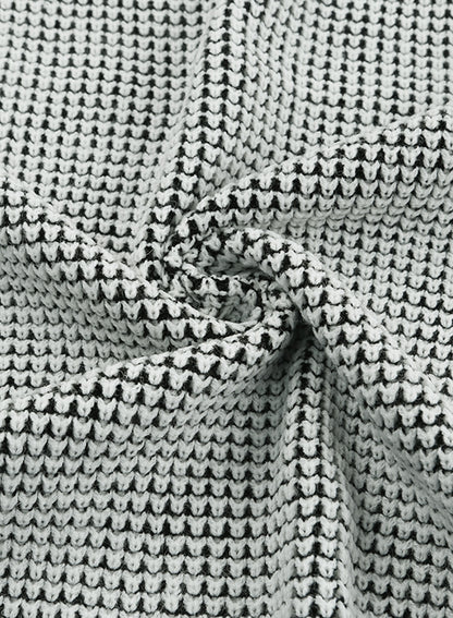 Grau karierte, lange Strickjacke mit offener Vorderseite