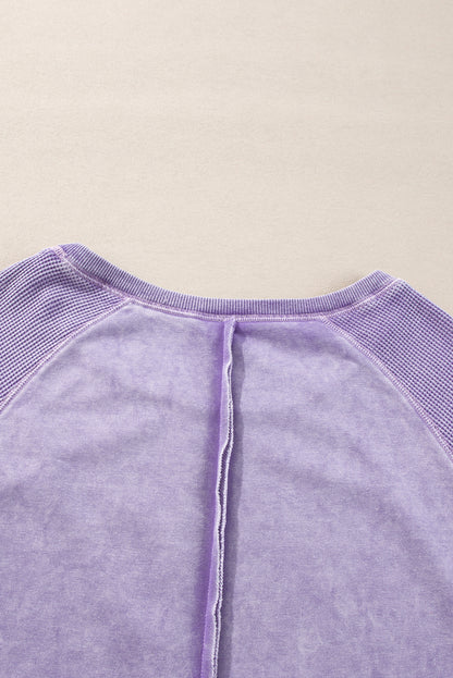 Orchid Petal Solid Waffelstrick Patchwork Raglanärmel Sweatshirt