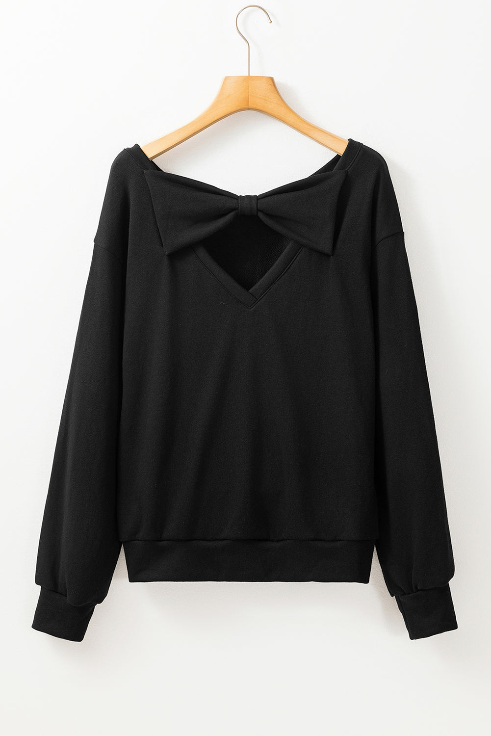 Schwarzes Sweatshirt mit Rundhalsausschnitt und Schleife