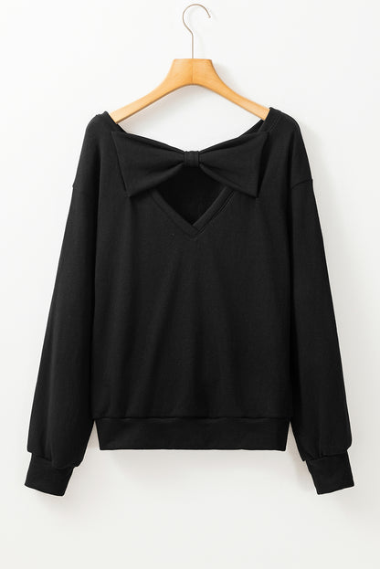 Schwarzes Sweatshirt mit Rundhalsausschnitt und Schleife