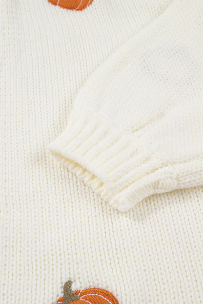 White Pumpkin Print Open Front Drop Shoulder Midi Cardigan