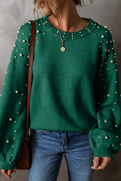 Evergreen Pullover mit Perlen und überschnittener Schulterpartie und Rundhalsausschnitt